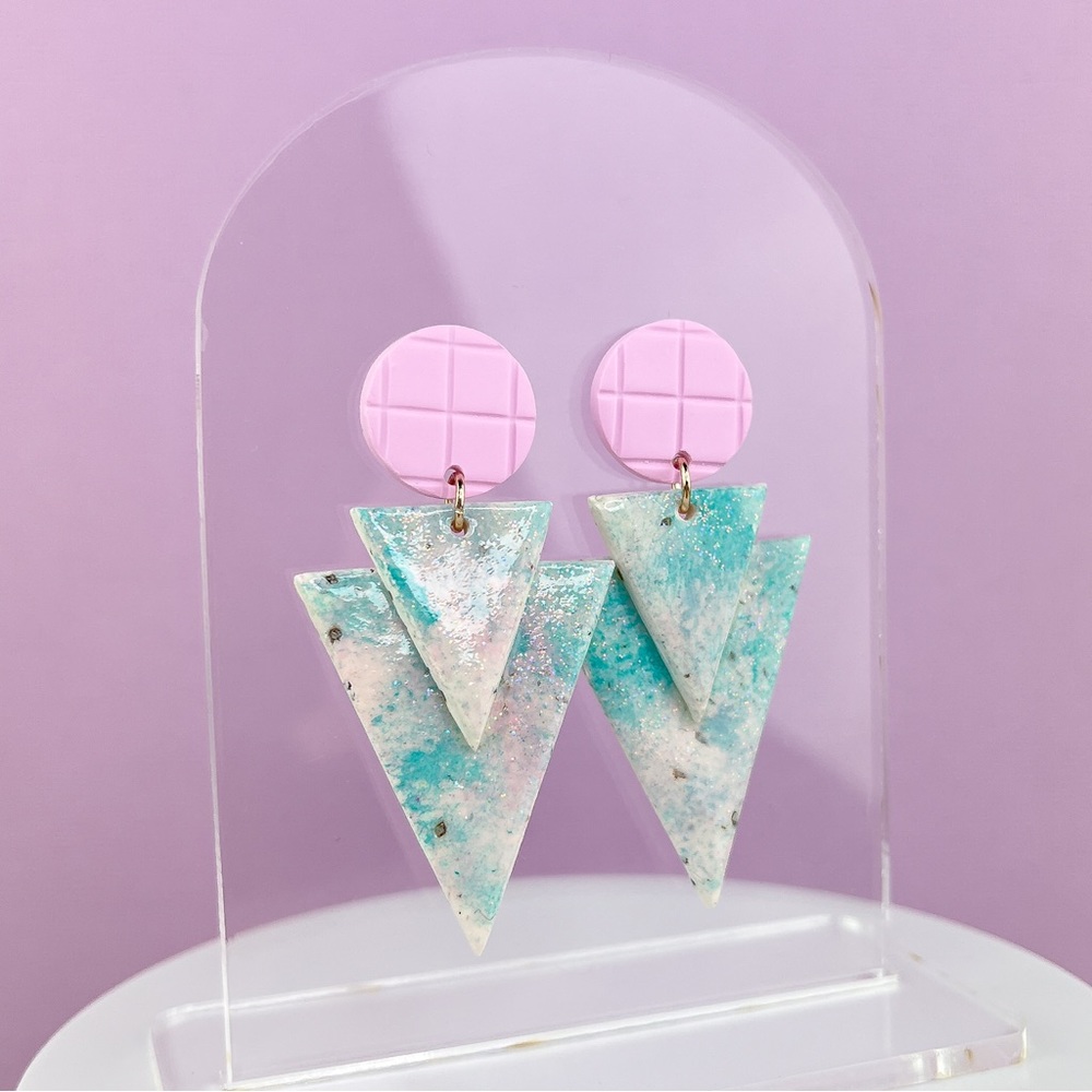 90s Sponge Paint Pattern Glitter Handmade Polymer Clay Earrings